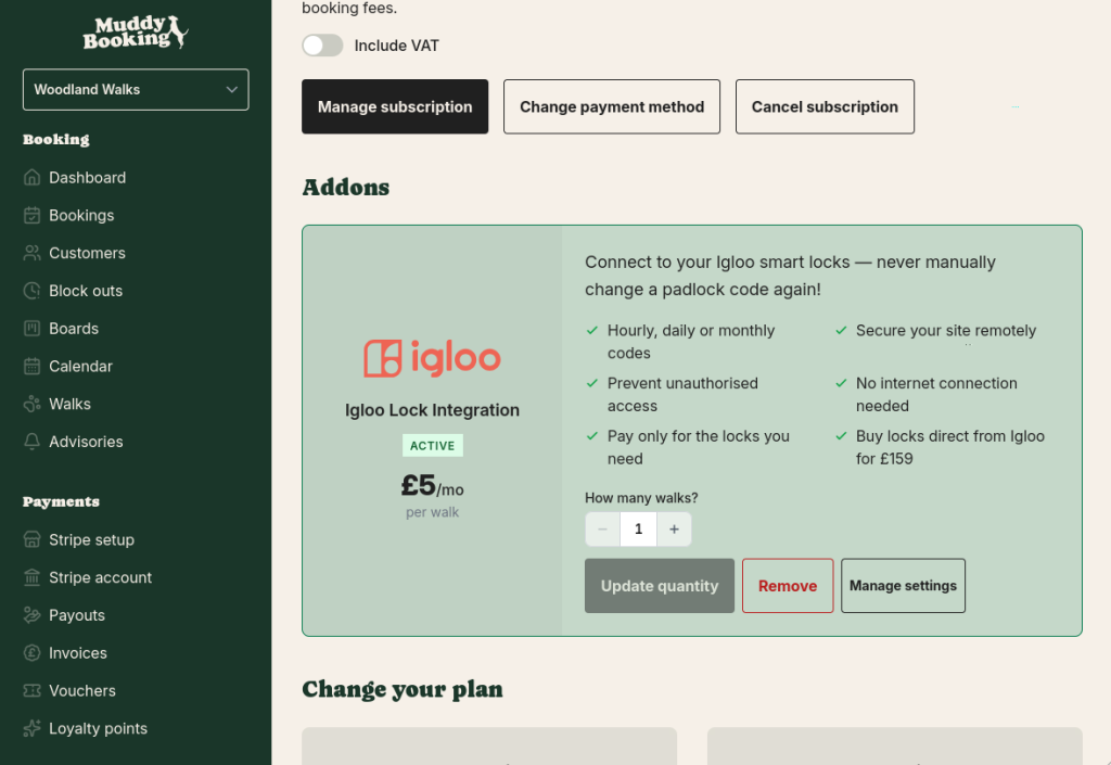 Adding the Igloo lock addon from the subscription page
